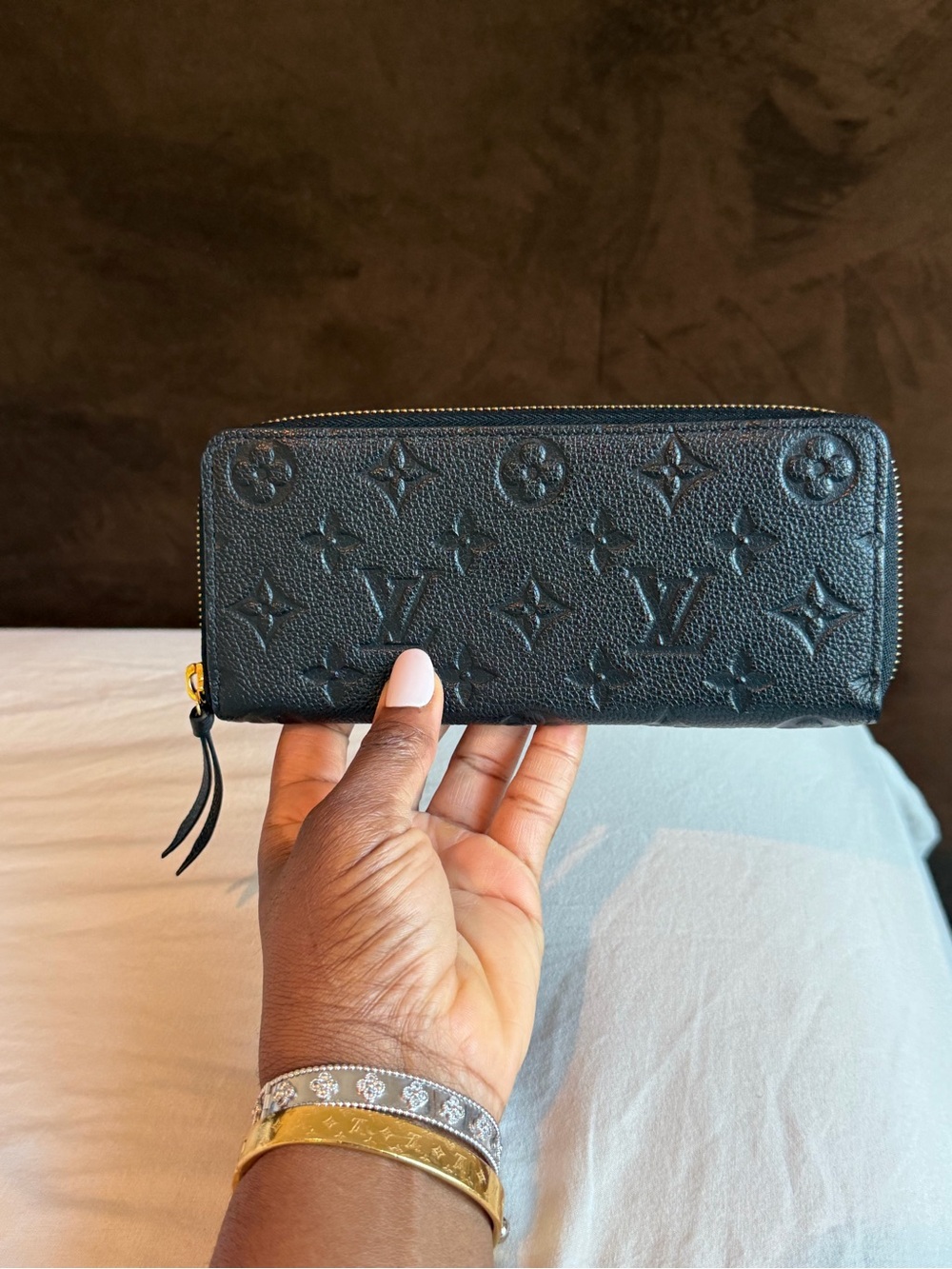 Louis Vuitton Black Monogram Embossed Zip Wallet